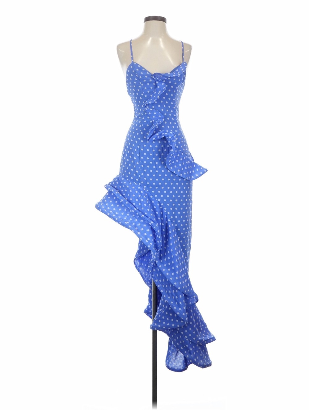 Lovers + Friends Royal Blue Polka Dot Ruffle Maxi Dress